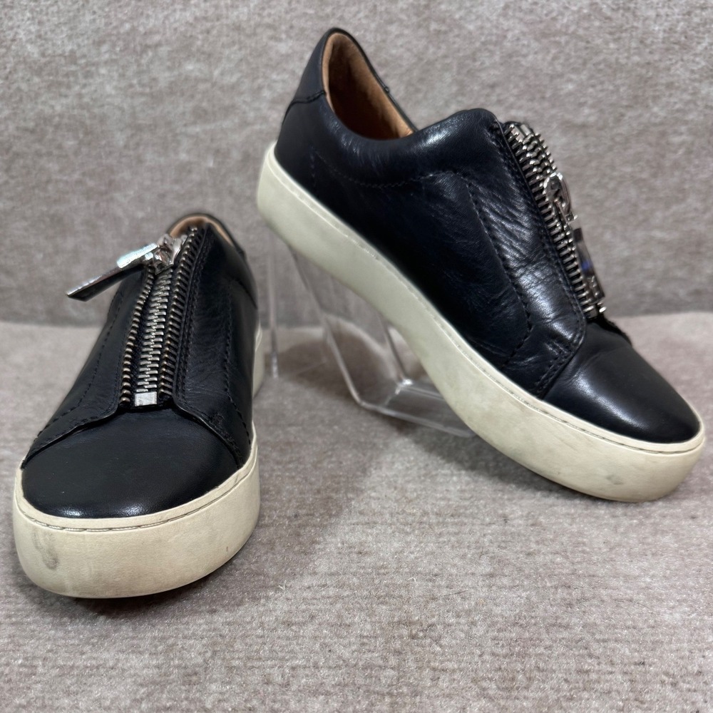 Frye Ivy Low Zipper Sneaker Women 6.5 Black Leather Platform Casual Minimal
